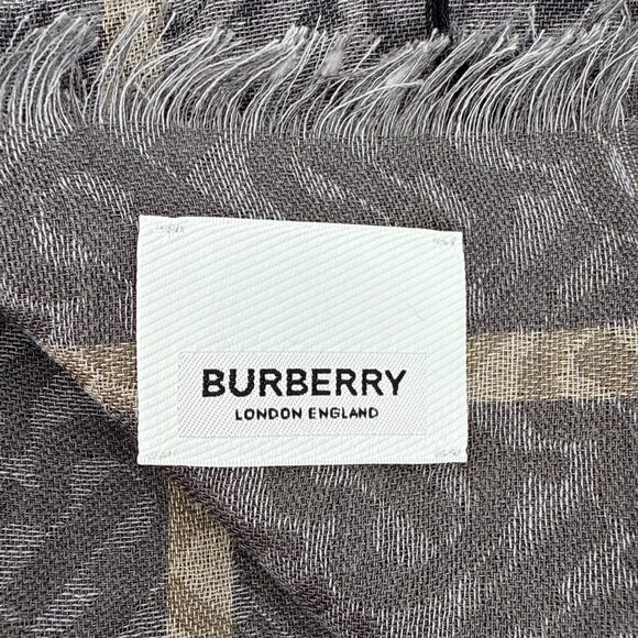 BURBERRY TB Giant Check Gauze Wool & Silk Scarf in Charcoal - Picture 5 of 10